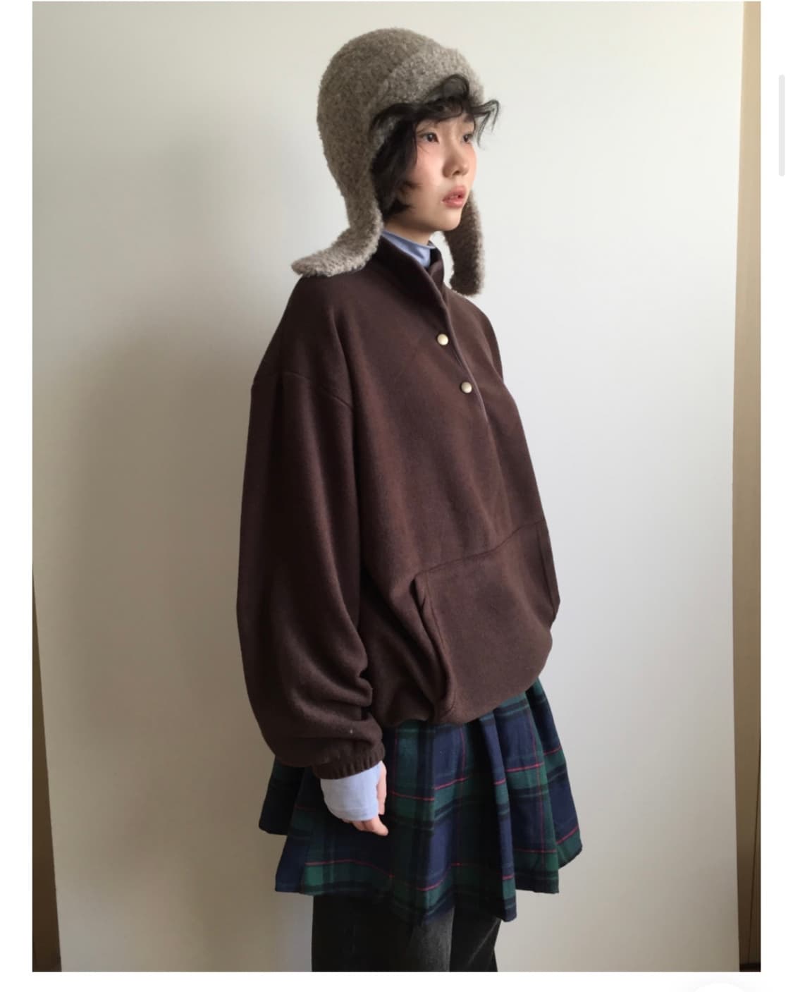 더기 플리스 아노락 맨투맨 브라운 상품이미지3
