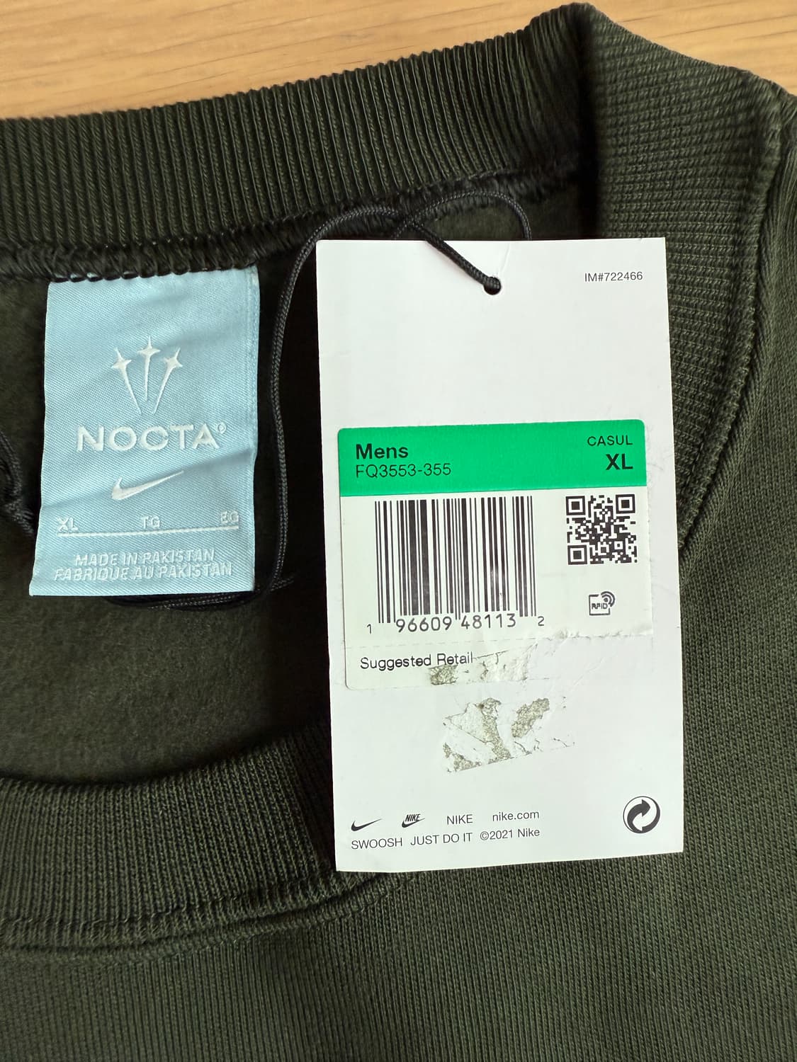 [XL] 나이키랩 nrg x NOCTA 녹타 크루넥 맨투맨 스웻셔츠 카키 상품이미지3