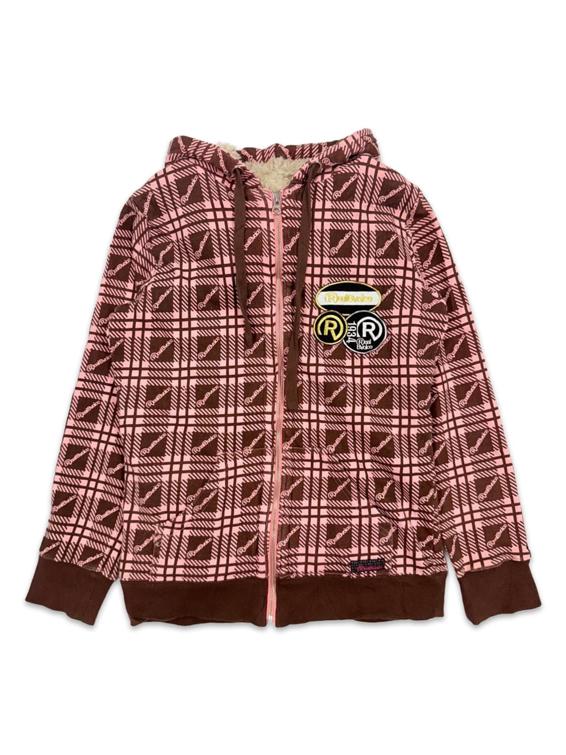 빈티지 RealBvoice 핑크브라운 패치 후드집업 상품이미지1