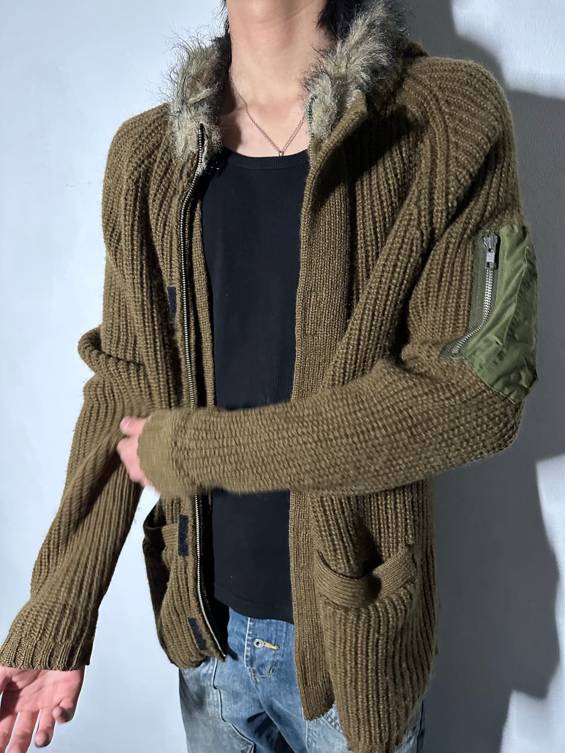 빈티지 니트 후드 집업 상품이미지1