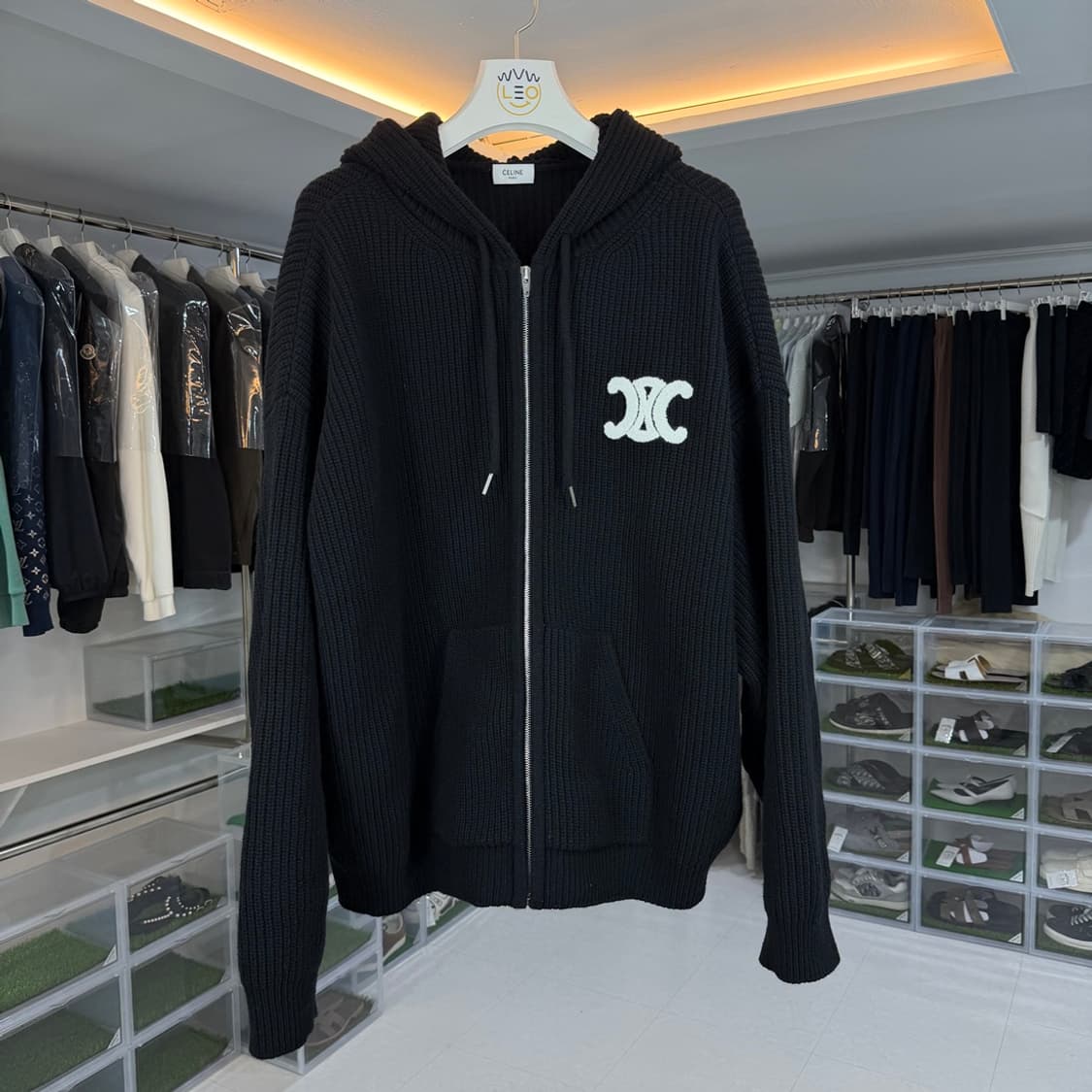 [리오브] 셀린느 트리오페 리브드 울 빅 로고 니트 후드집업 상품이미지1