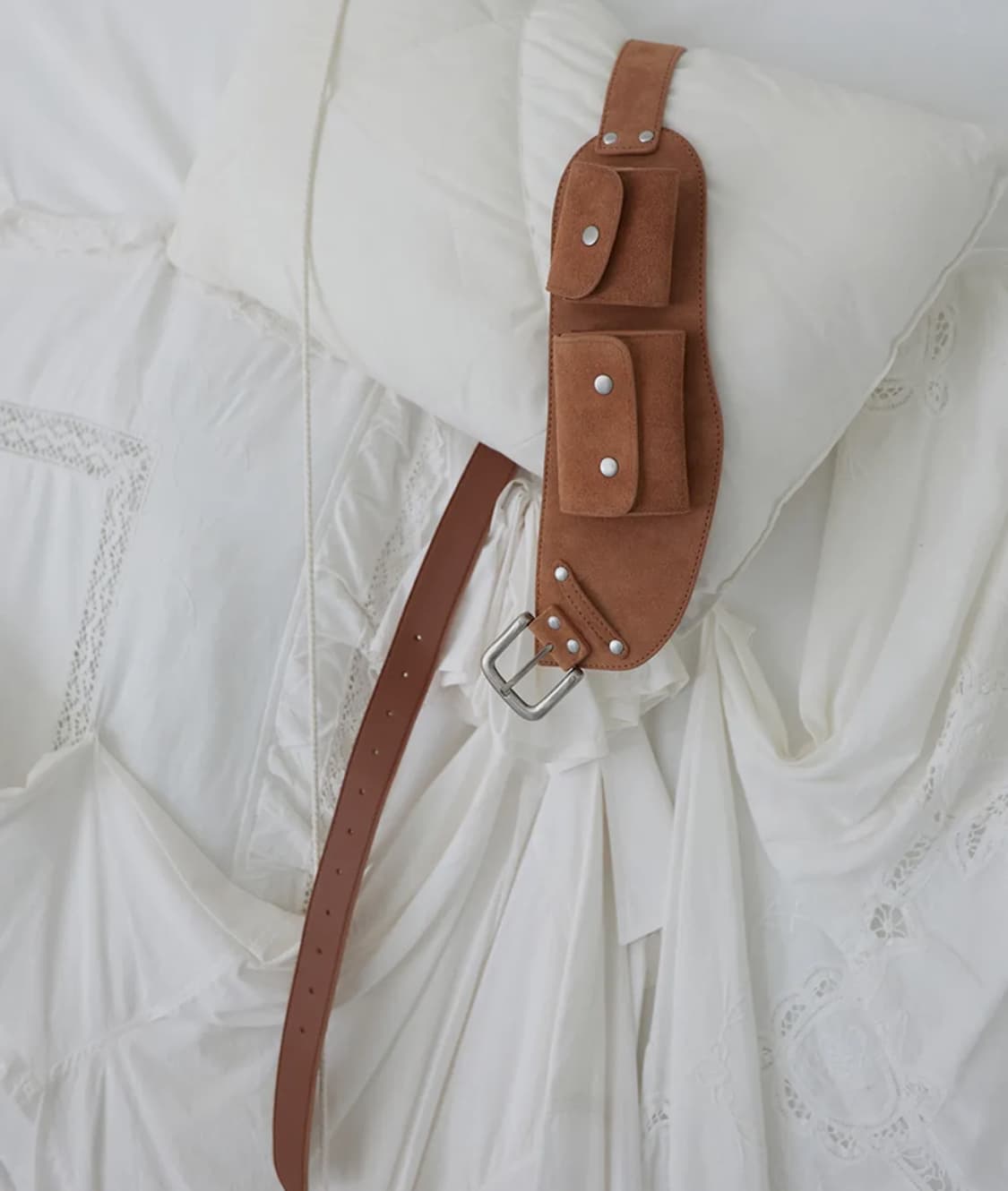 렌세 리얼 소가죽 스웨이드 포켓 벨트 브라운 새상품 상품이미지1