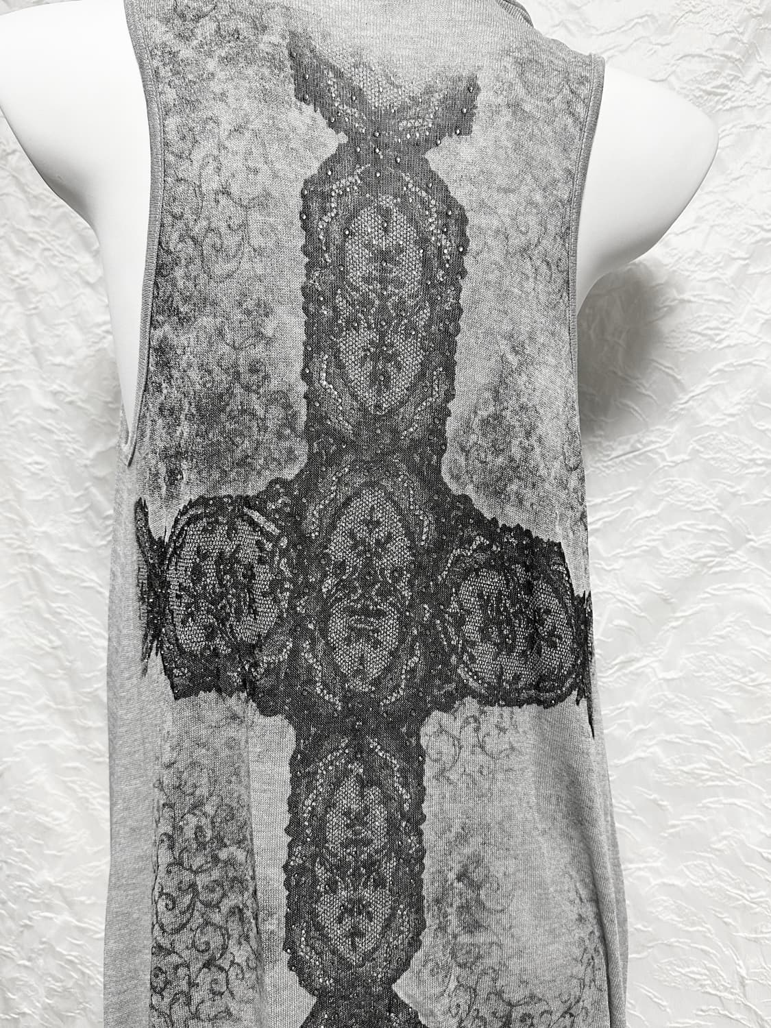 빈티지 vkei 펑크 스프레이 패턴 언발 롱 베스트 상품이미지6