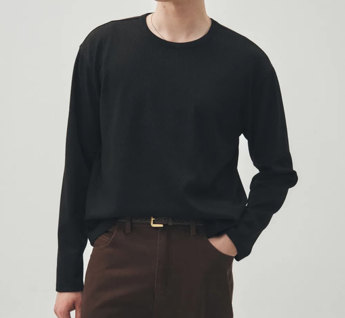 미나브 골지 크롭 롱 슬리브 블랙 L 상품이미지1