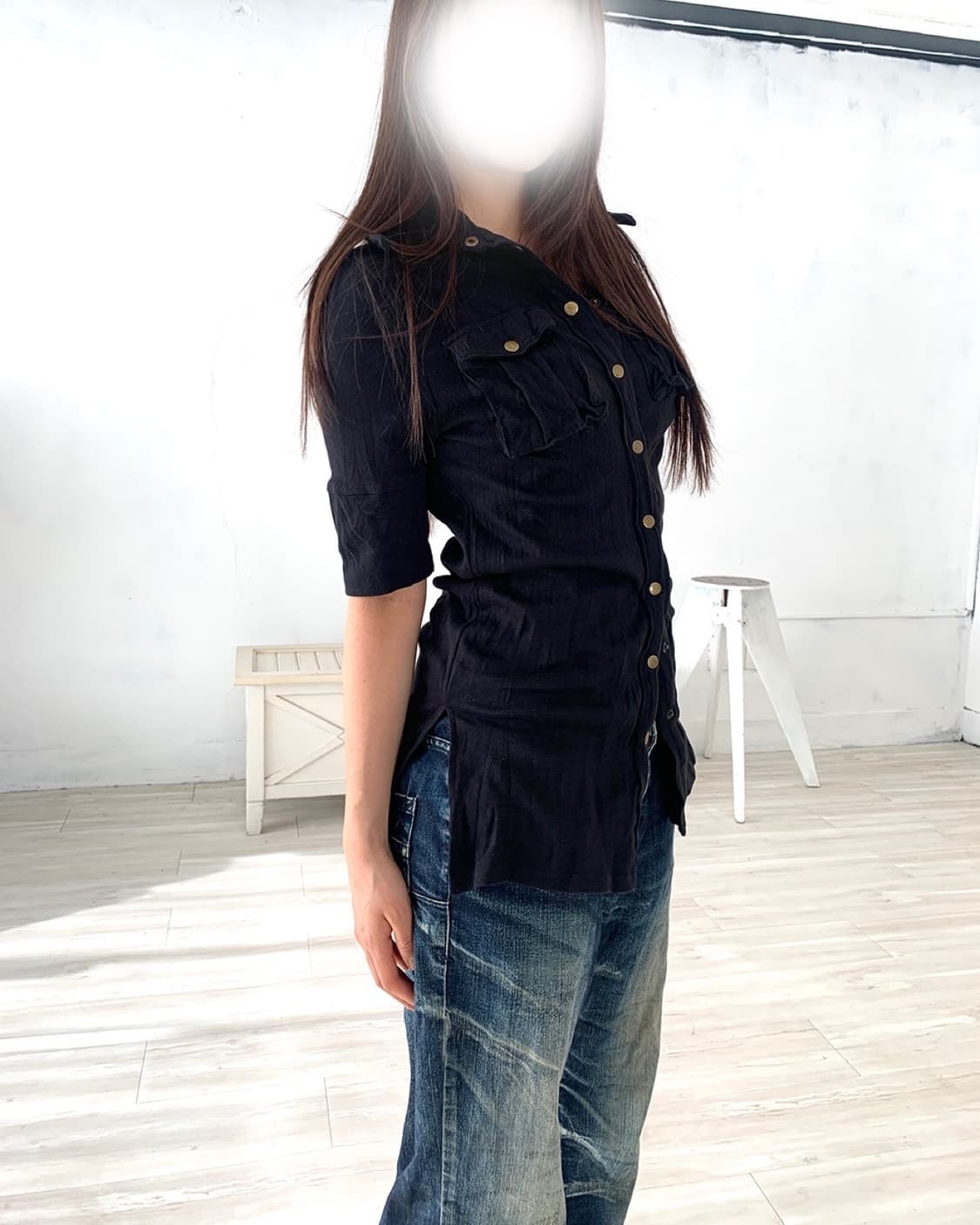 Black pleated pocket detail top 상품이미지8