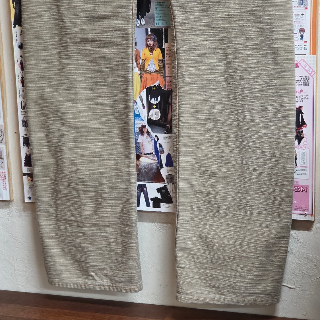 빈티지 잔줄 베이지 코튼 팬츠 상품이미지8