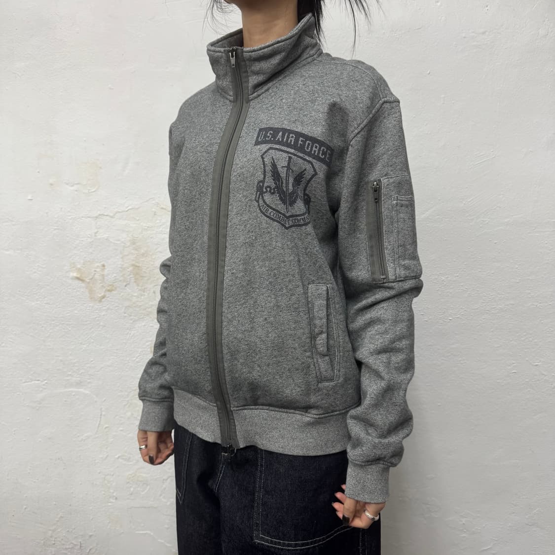 아비렉스(AVIREX) 멜란지 USAF 폴리에스터 하이넥 스웨트 집업 상품이미지1