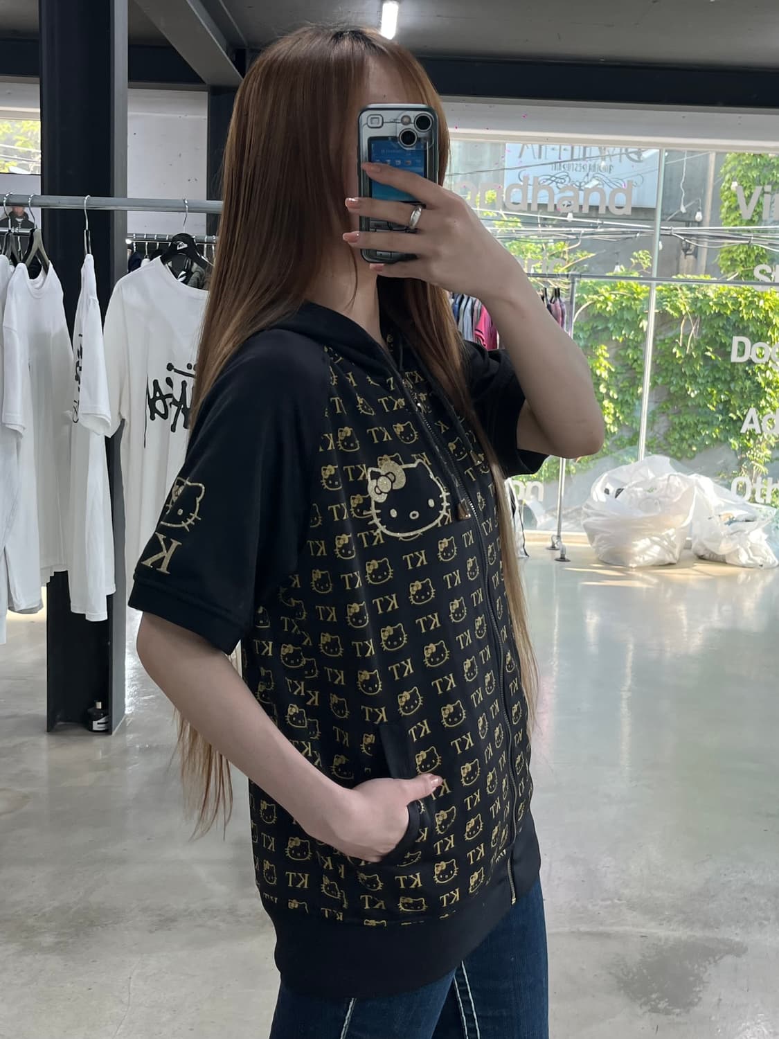 헬로키티 빅백로고 갸루 반팔후드집업 상품이미지3