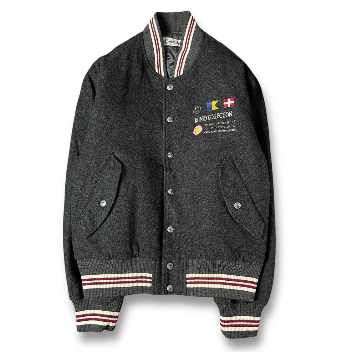 쿠니오 컬렉션 그레이 자수로고 블루종 울자켓 상품이미지1