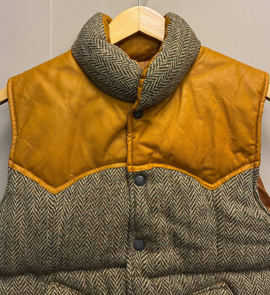 (S~M)USA 해리스트위드 x Cote mer 울 레더 다운 베스트 상품이미지3