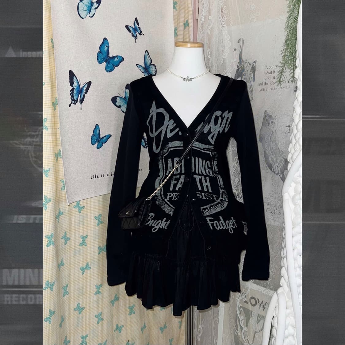 블랙 펑크 프린트 가디건 상품이미지5