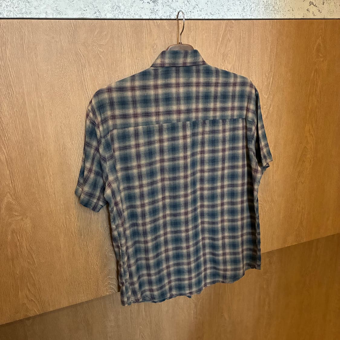 빈티지 체크 반팔 셔츠 더블 포켓 루즈핏 카키 브라운 k69 상품이미지2