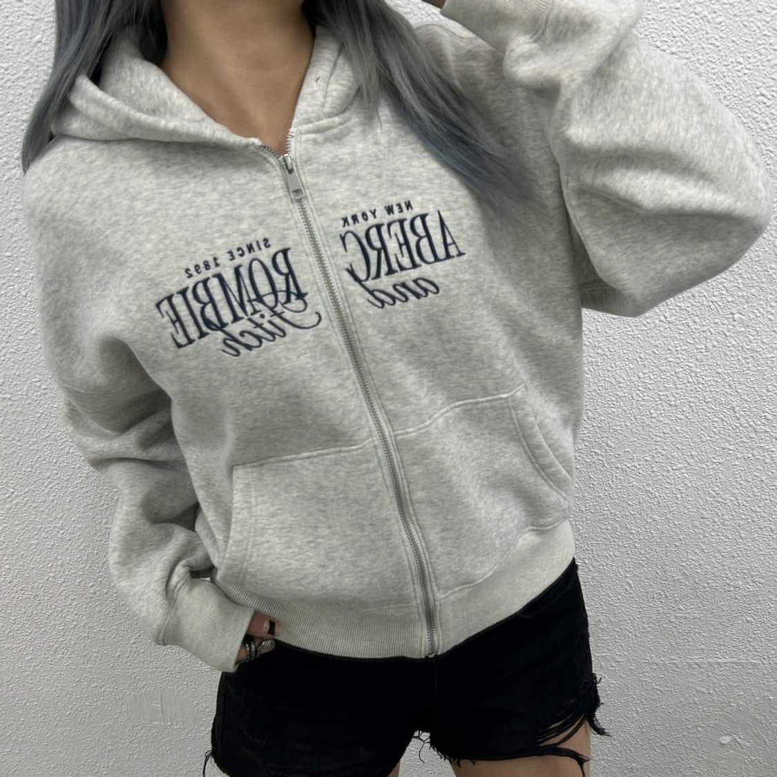 아베크롬비 레터링 센터로고 백멜란지 후드집업 S 상품이미지1