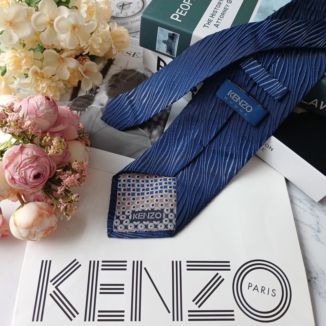 겐조 실크 블루 웨이브 자카드 넥타이 9cm S~A+등급 E897
 상품이미지5