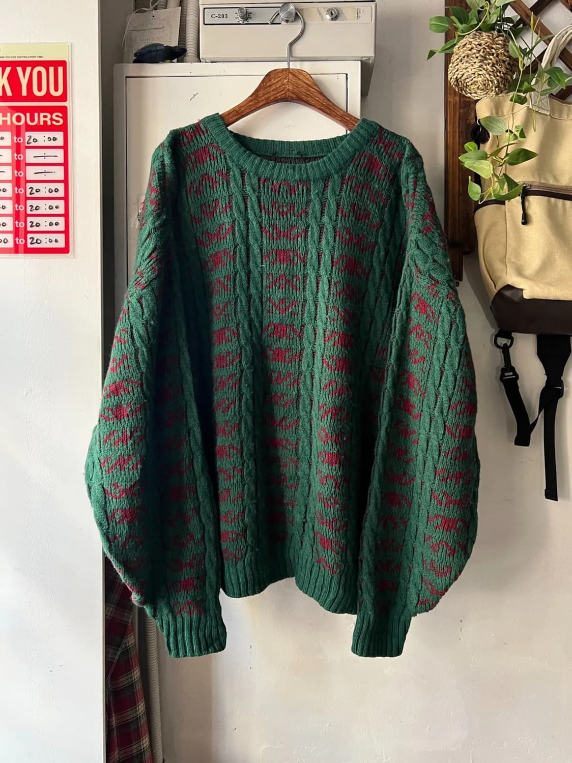 [XL]90's USA 빈티지 패턴 오버핏 케이블 니트 상품이미지1