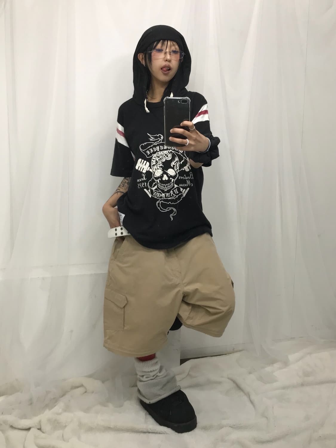밴슨 스컬 반팔 후드 티셔츠 상품이미지3