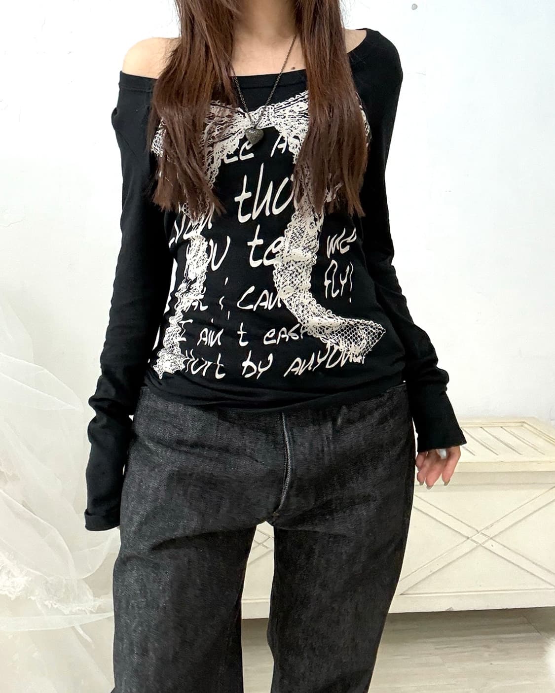 Black ribbon printed long sleeve 상품이미지4