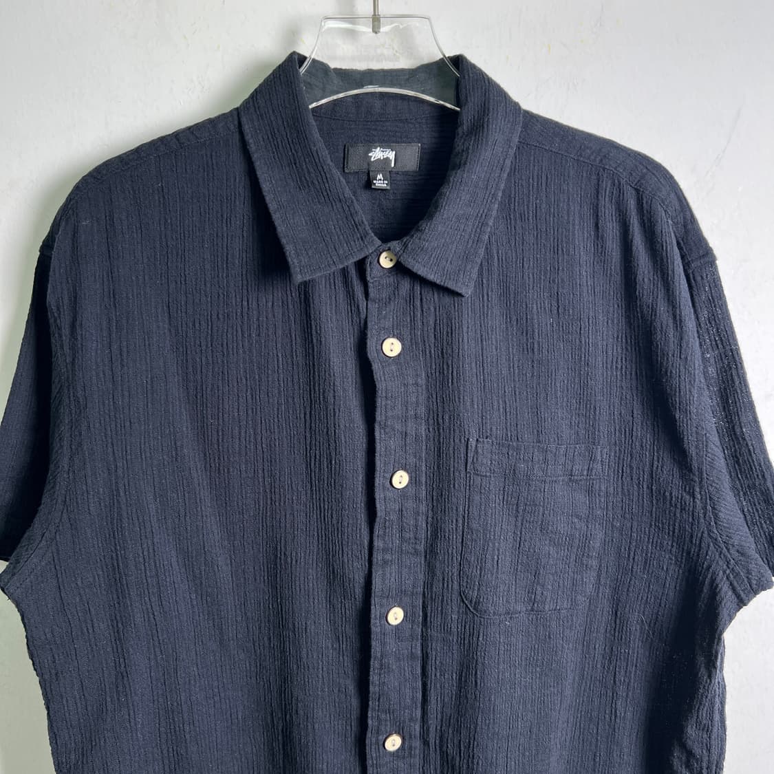 stussy 스투시 블랙 플리츠 반팔 셔츠 M 상품이미지5