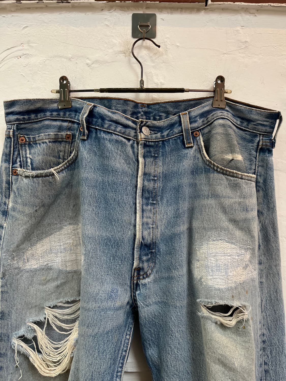 Levis 501 MADE IN USA 대미지 데님 청바지 W38/L36 상품이미지2