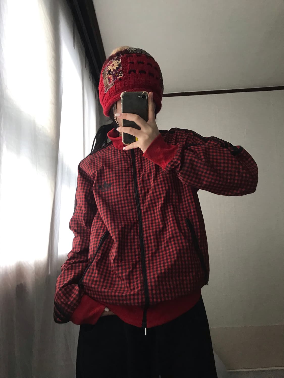 아디다스 레드 체크 빅파이어버드 윈드브레이커 상품이미지1