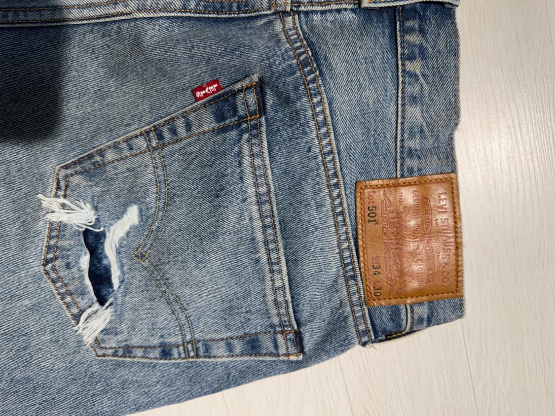 리바이스 501 데미지 워싱 청바지 W34 L30 상품이미지4