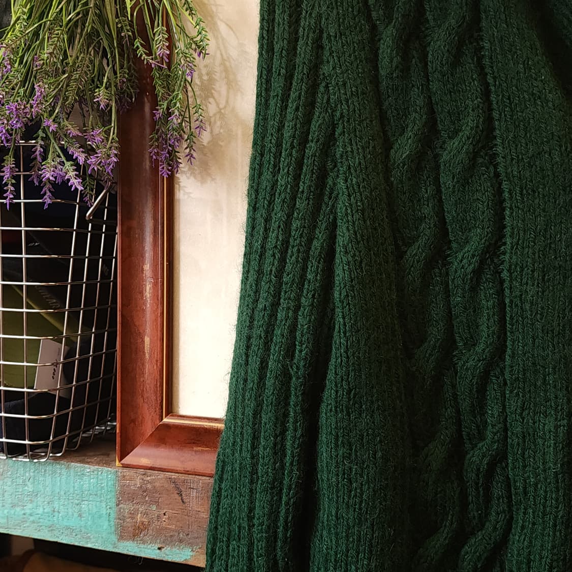 90s 프렌치 핸드메이드 울 가디건 스웨터 케이블 패턴 포레스트 그린 상품이미지5