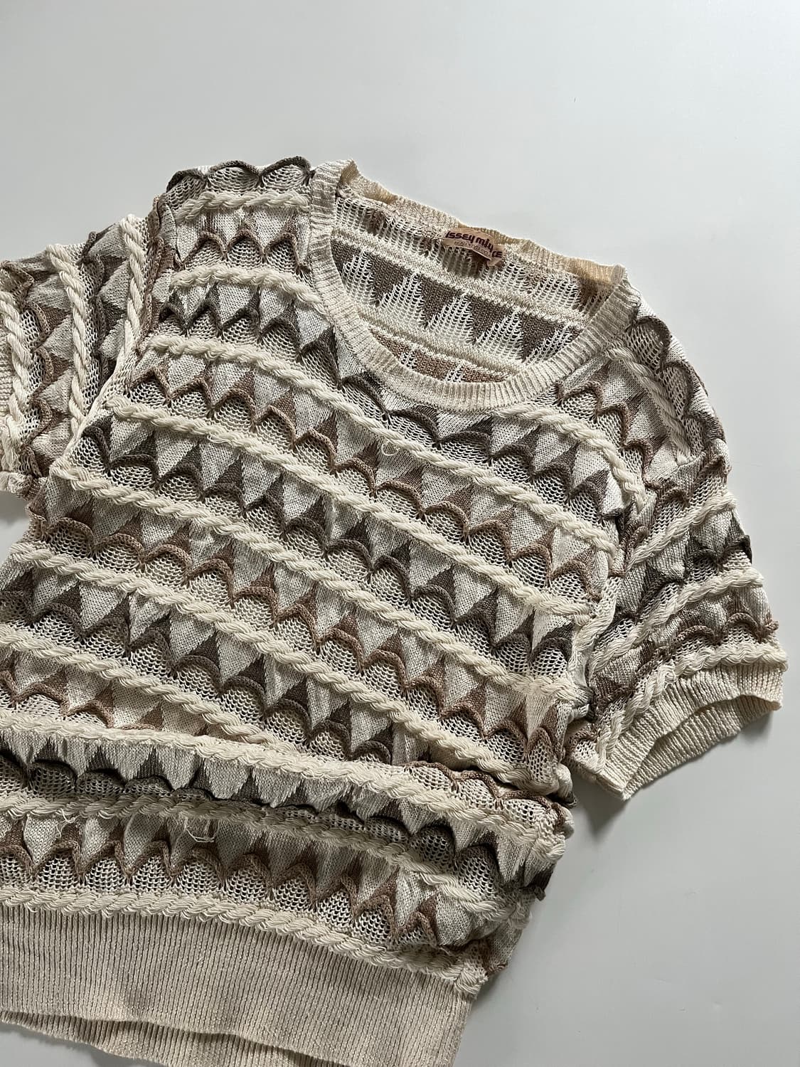 Issey Miyake 이세이미야케 90’s 베이지 로프 린넨 반팔 니트 상품이미지4