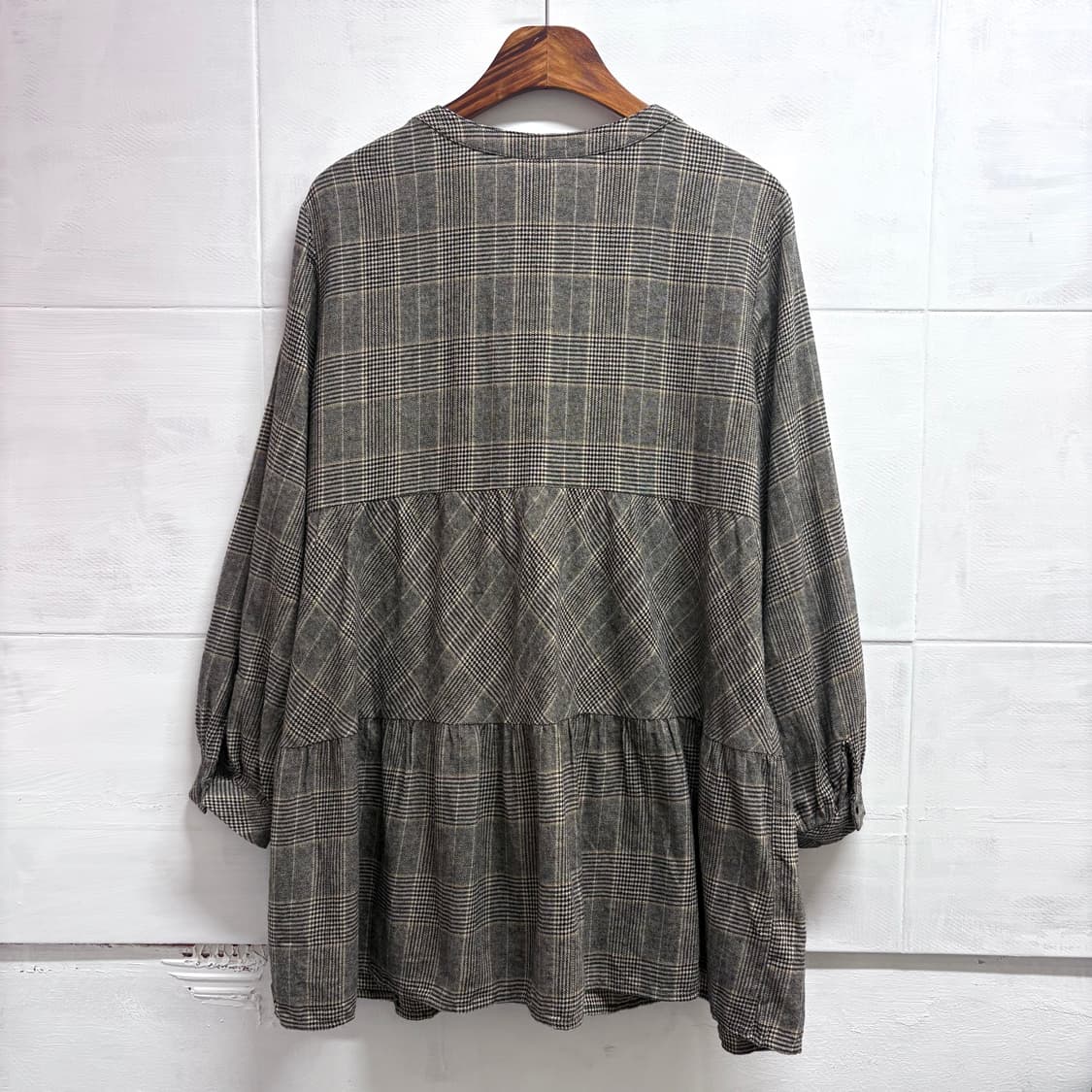 noannu 코튼 캉캉 모리걸 체크 블라우스 미니원피스  상품이미지4