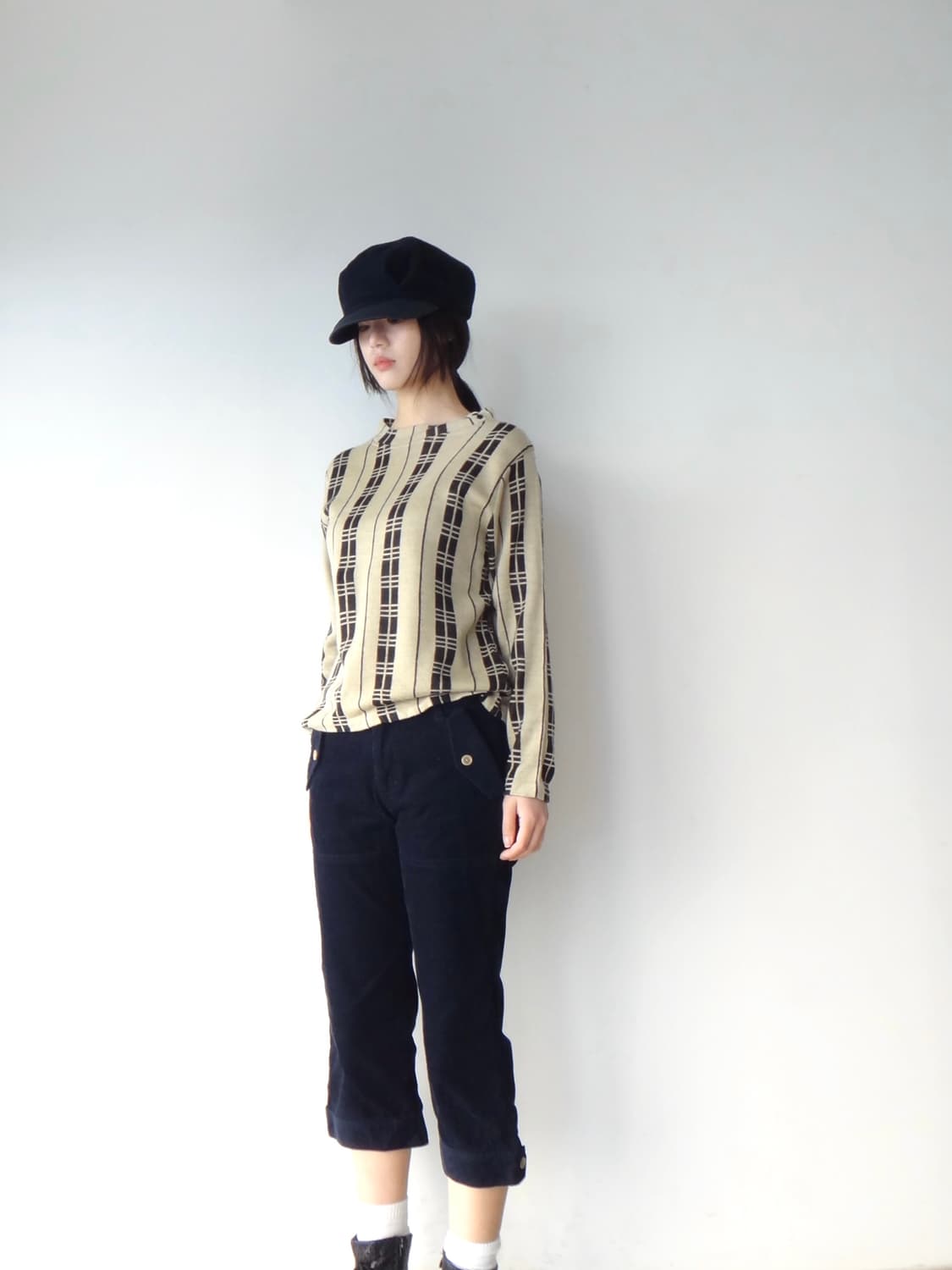 Grid check button top / beige 상품이미지4