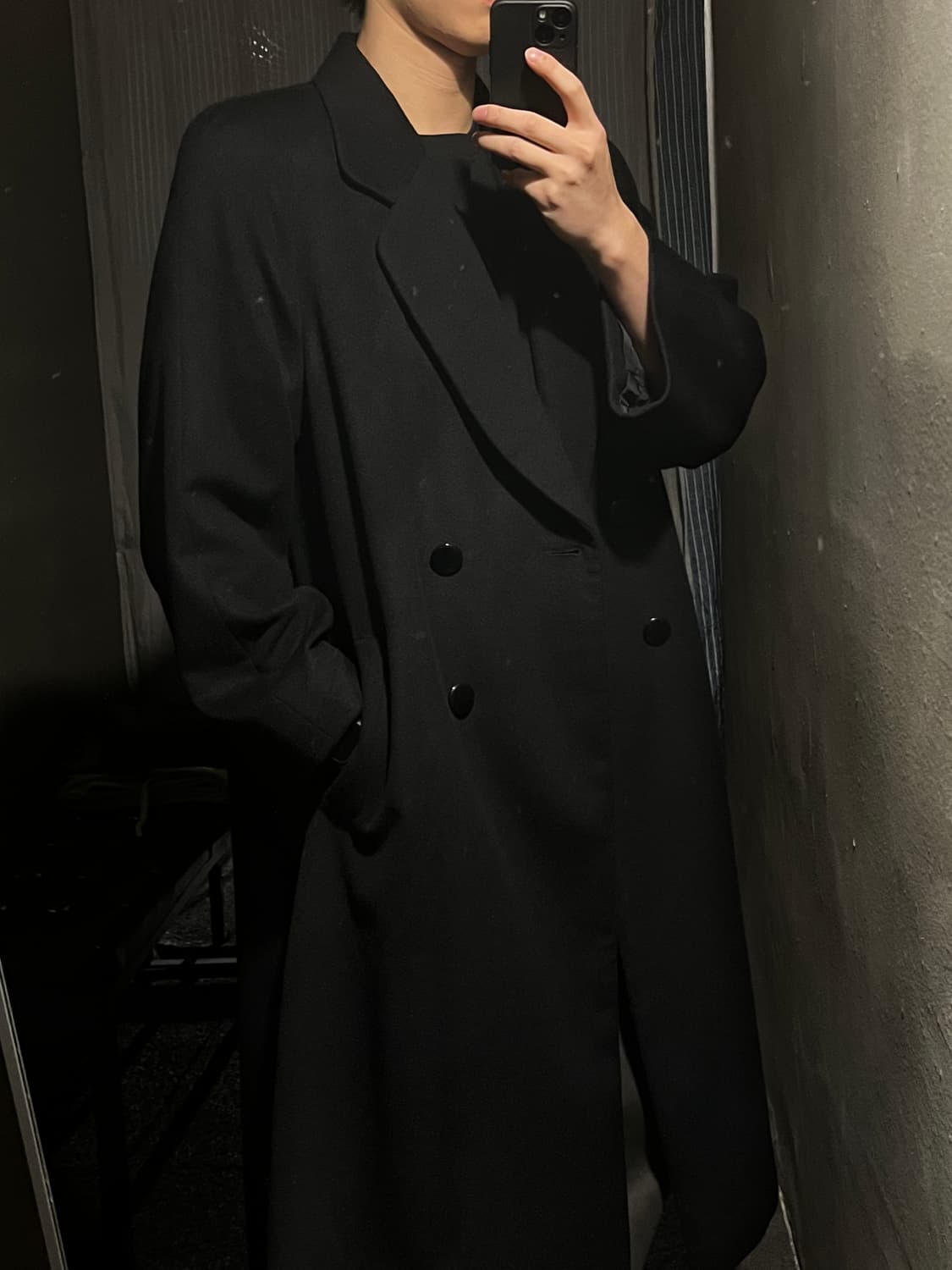 빈티지 JP 블랙 캐시미어100 더블버튼 뒷트임 코트 롱코트 상품이미지1