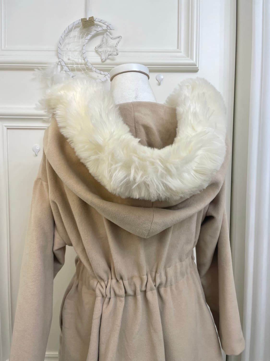 beige fur point waist bow lovely coat 상품이미지3