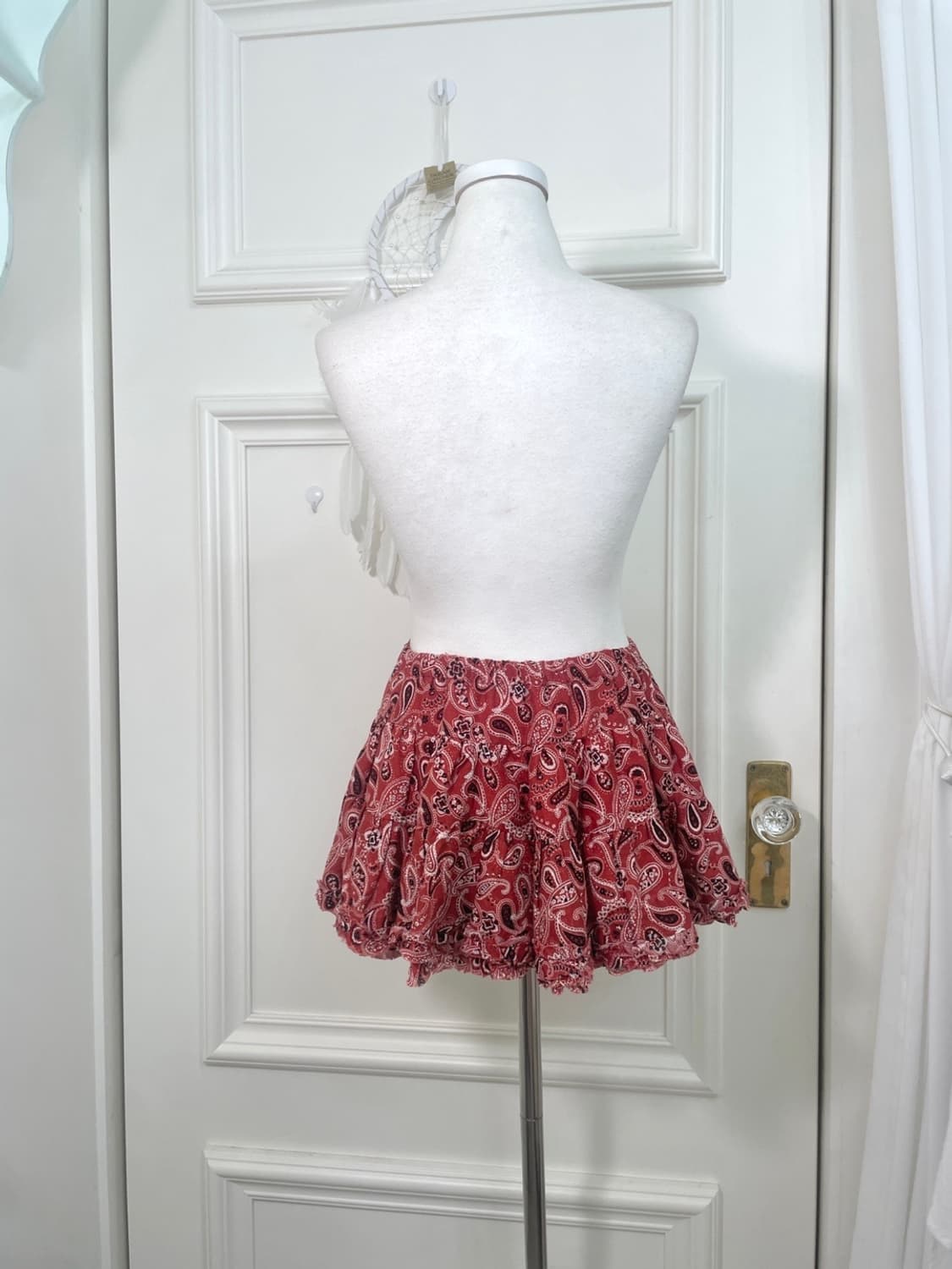 red pasley cotton mini skirt(size-M) 상품이미지3