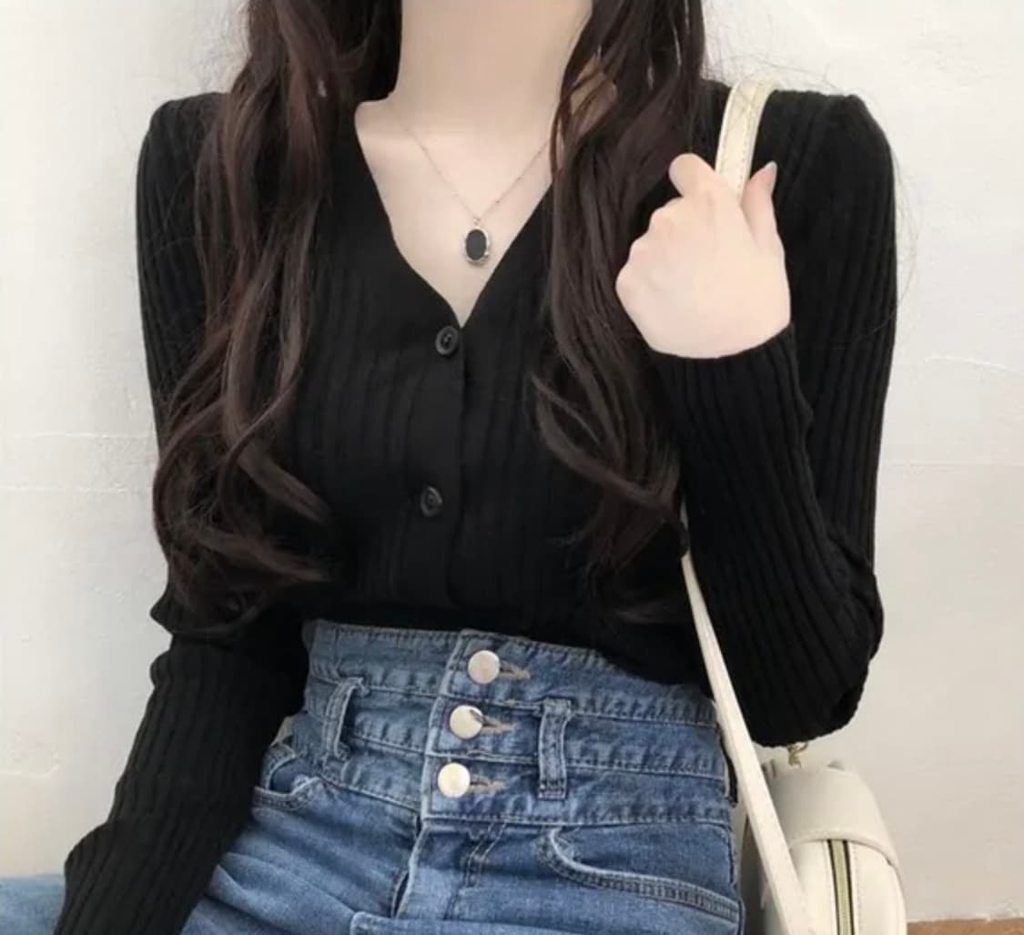 블랙 브이넥 슬림핏 가디건 상품이미지1