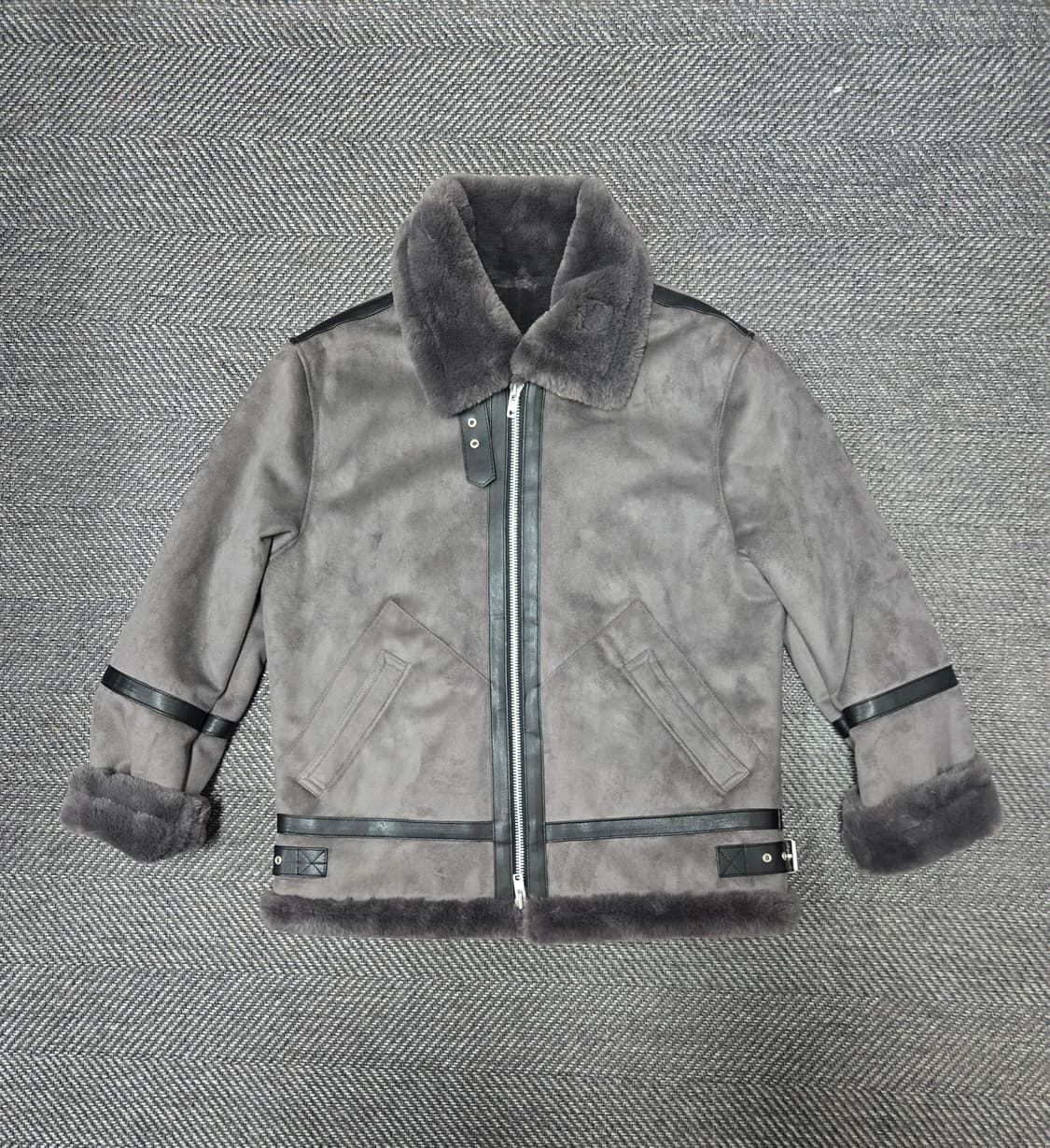 도프제이슨 솔리드 스웨이드 무톤 자켓 무스탕 그레이 상품이미지1