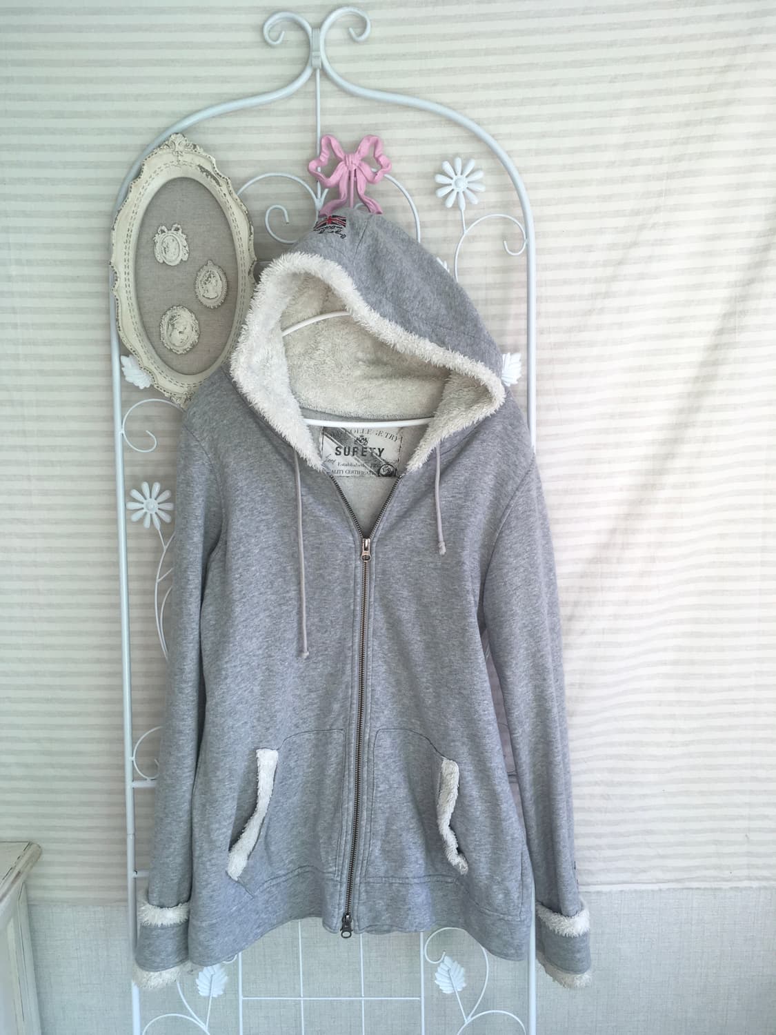 일본빈티지 유니온 그레이 양털 트리밍 후드집업 상품이미지5