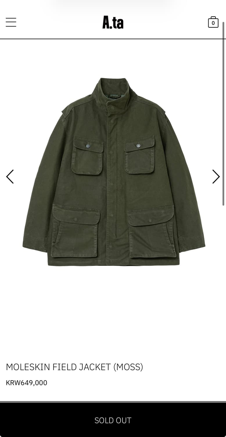 a.ta MOLESKIN FIELD JACKET (MOSS) L사이즈 상품이미지1