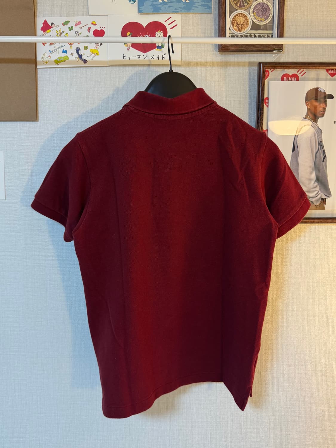 (M)꼼데가르송 플레이 레드 하트 카라티 폴로 셔츠 버건디 상품이미지2