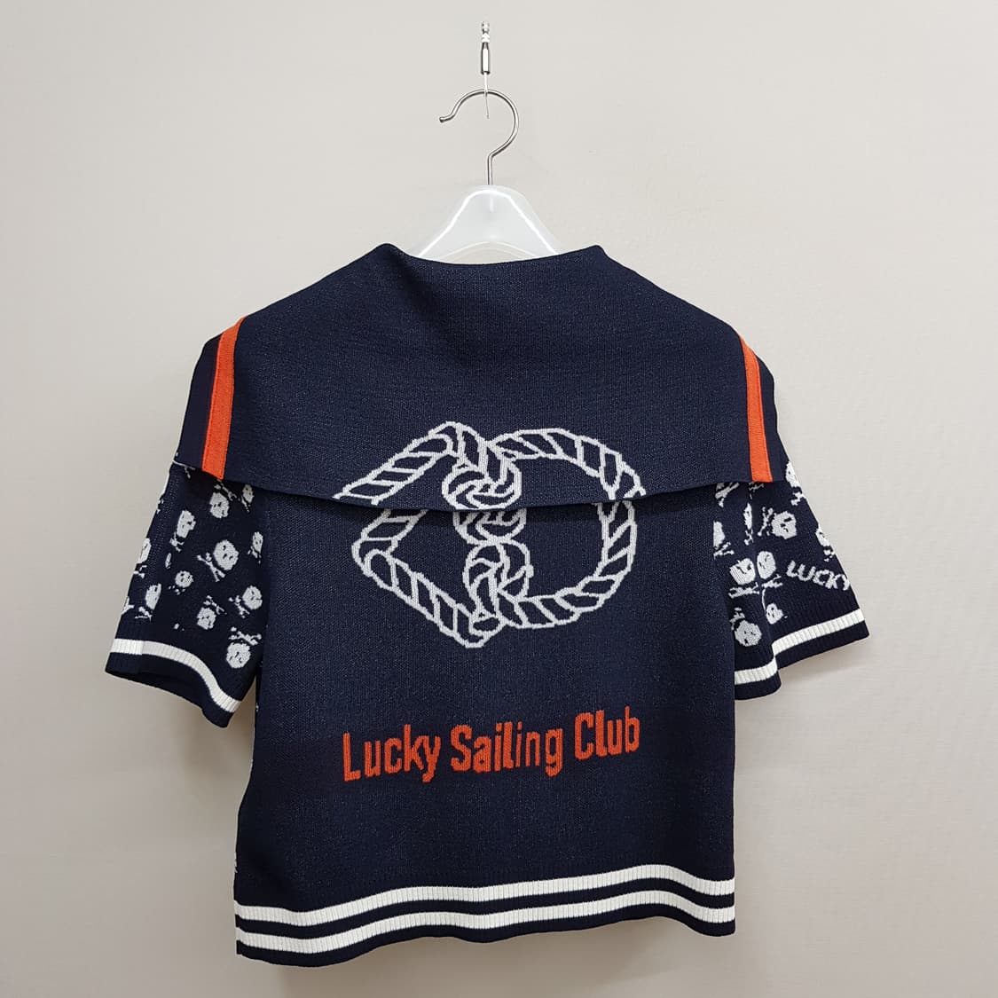 럭키슈에뜨 2022 세일러 카라 스마일 패턴 반팔 니트 F사이즈 상품이미지4