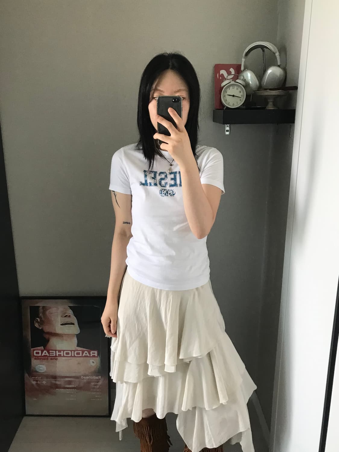 디젤 중앙 프린팅 화이트 반팔티 상품이미지1