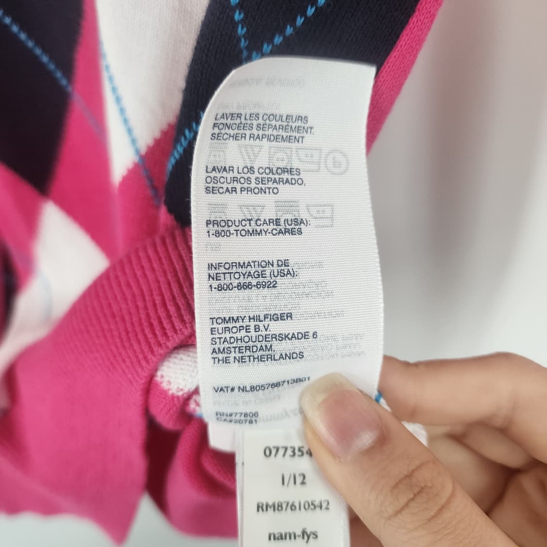 타미힐피거 핑크 아가일 V넥 니트 상품이미지6
