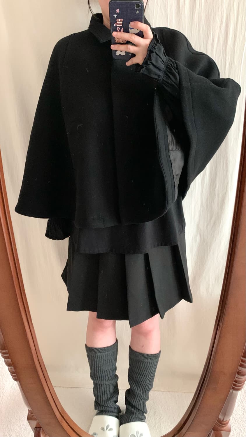 ZARA 레더 카라 블랙 케이프 코트 상품이미지3