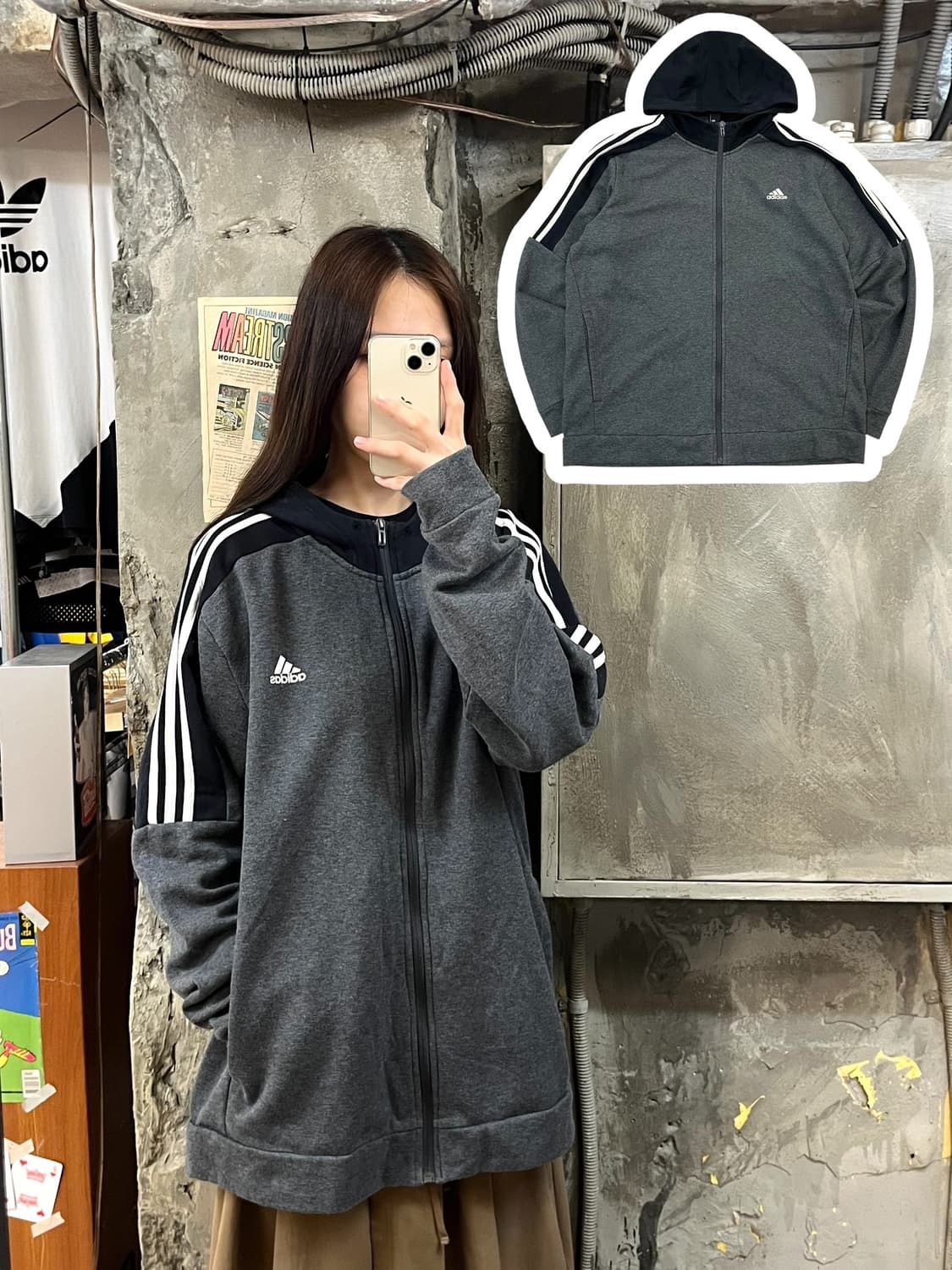 아디다스 후드집업 차콜 XL #csz879 상품이미지1