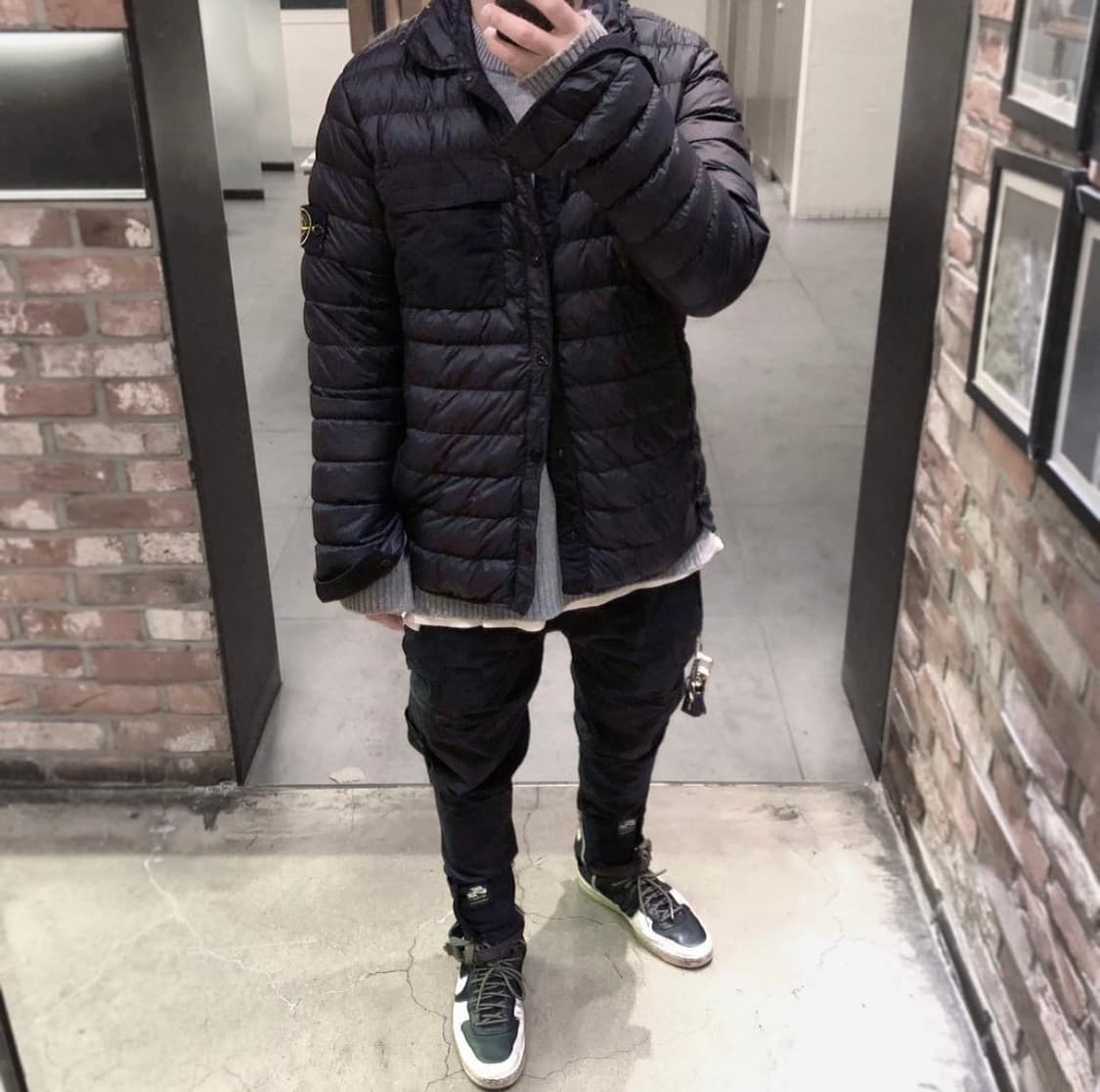 [L] 스톤아일랜드 가먼트 다이드 마이크로얀 다운 셔츠 블랙 상품이미지3