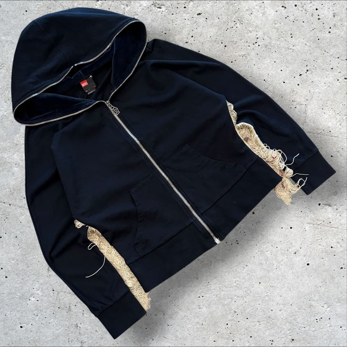 [S] 디젤 블랙 후드 집업 프린지 디테일 D893 상품이미지1