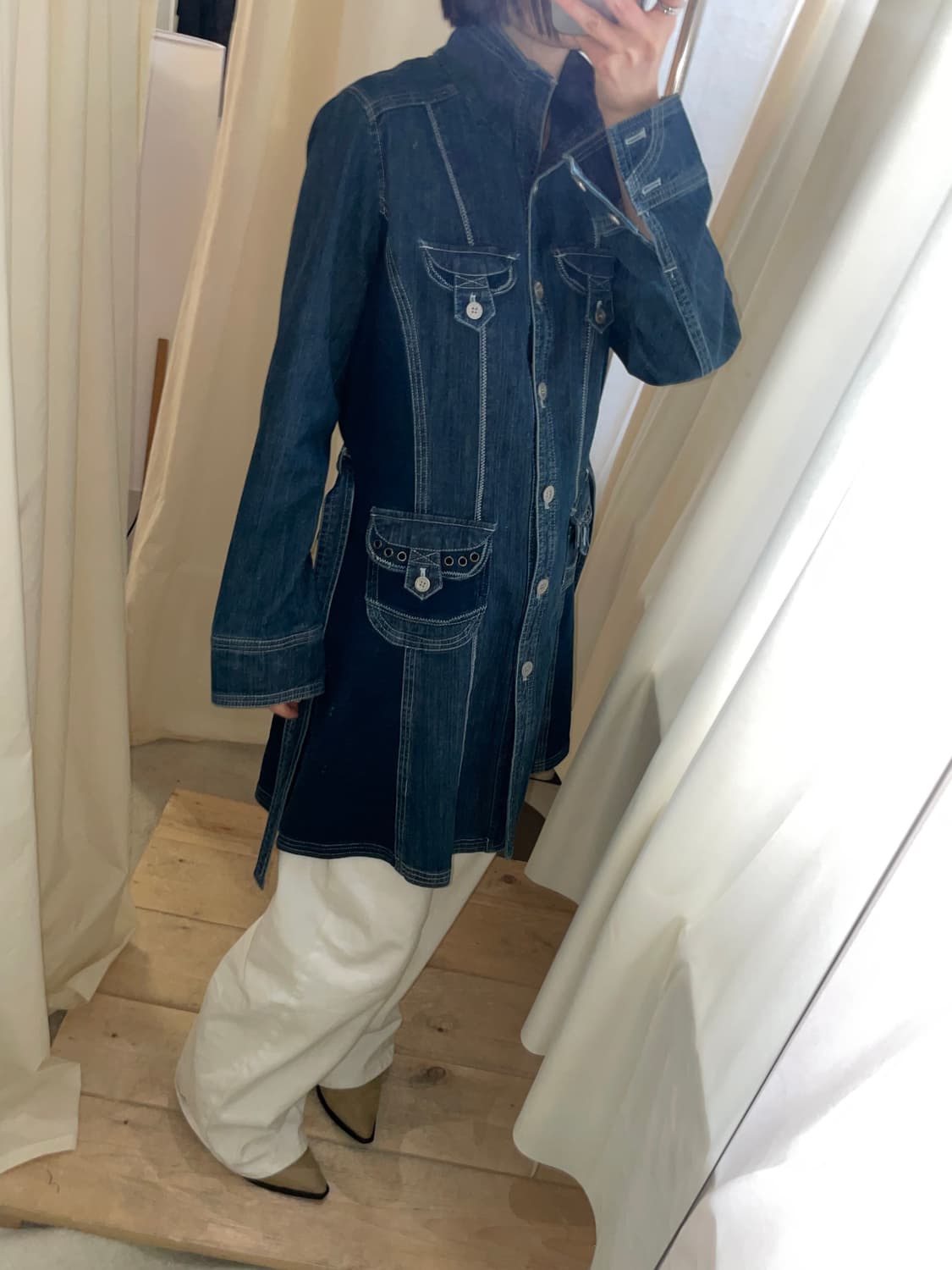 dark wash denim belted dress 상품이미지9