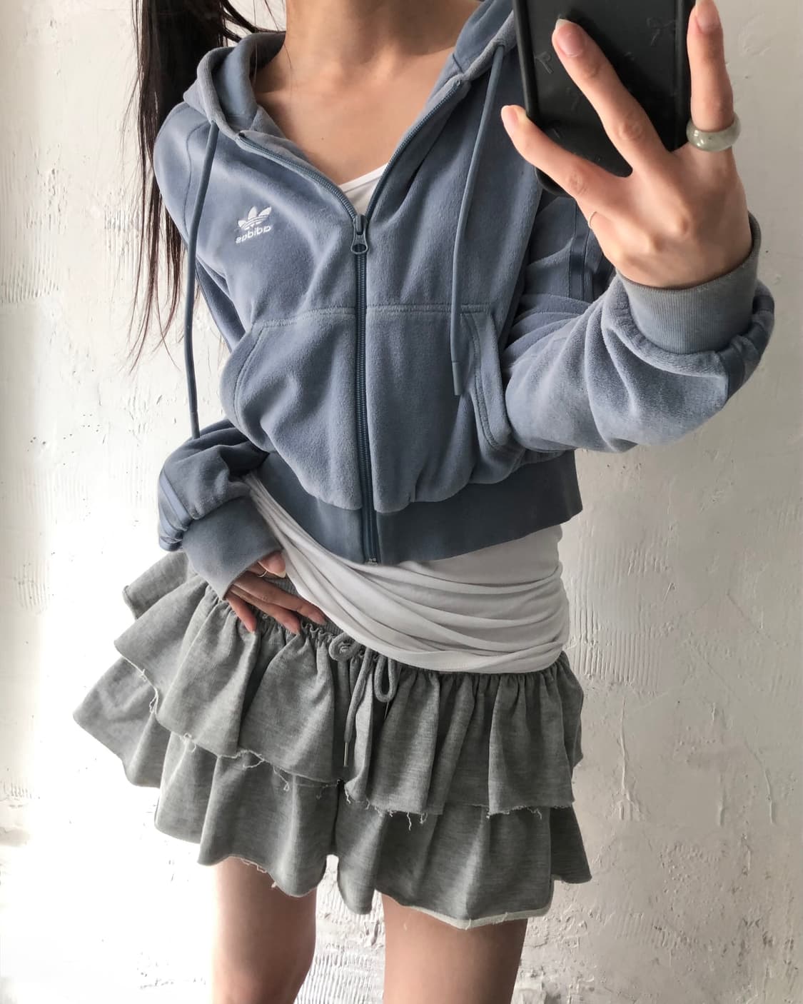 Adidas 아디다스 뮤트블루 컬러 테리 크롭 후드집업 상품이미지2