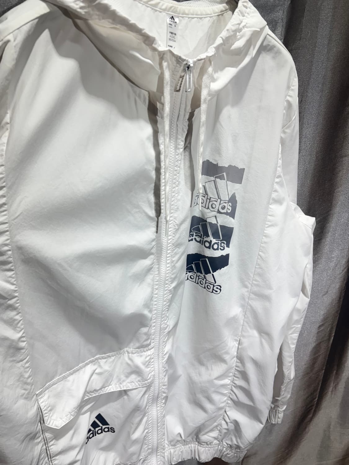 3XL 아디다스 삼선 페이딩 로고 화이트 후드 바람막이 상품이미지4