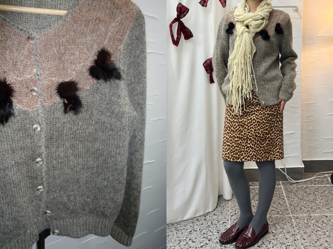 Fur accented cardigan 상품이미지1