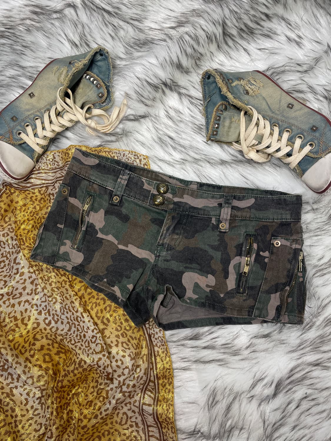 빈티지 카모 갸루 로우라이즈 쇼츠 팬츠 상품이미지1