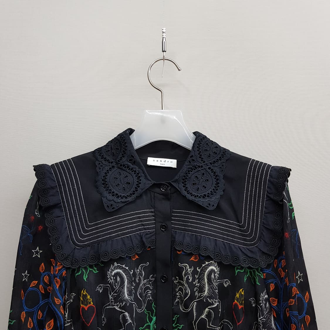 산드로 자수 카라 패턴 실크 혼방 원피스 36사이즈 상품이미지3